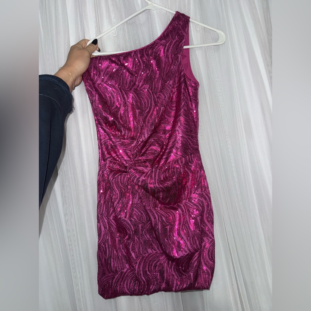 One Shoulder Pink Sequin Dress